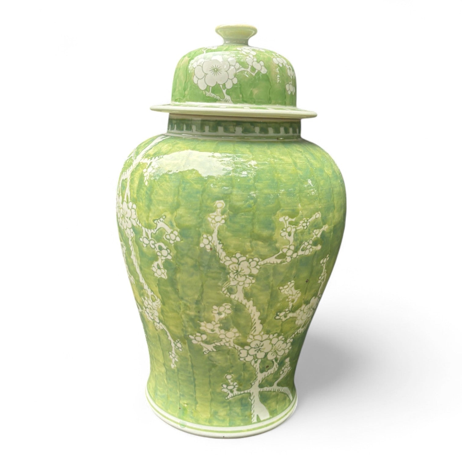 Green and White Chrysanthemum Porcelain Jar – Hand-Painted