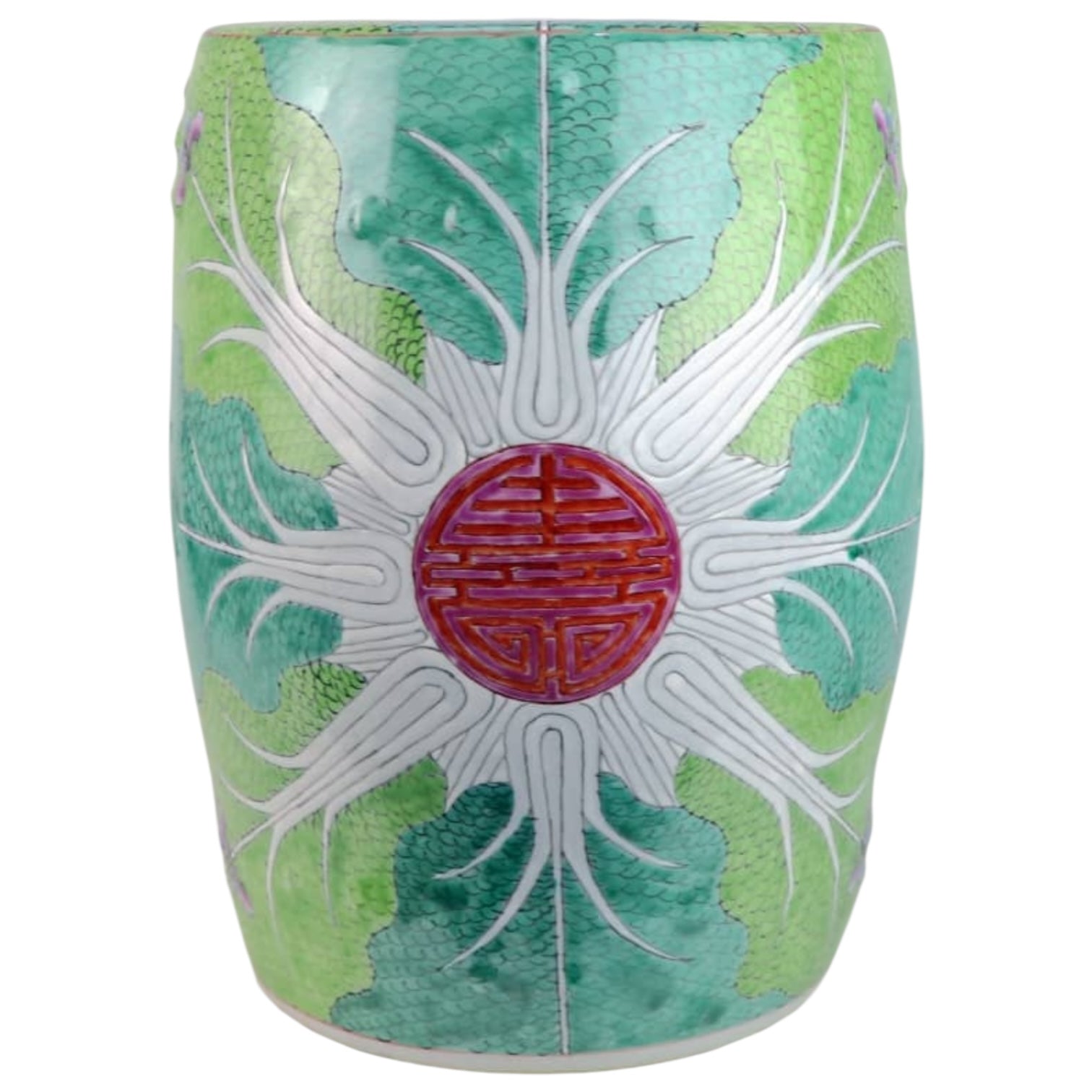 Green Hand-Painted Bok Choy Porcelain Garden Stools