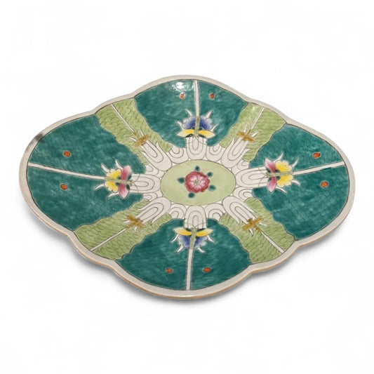 Hand-Painted Chinese Famille Verte Bok Choy Fruit Plate