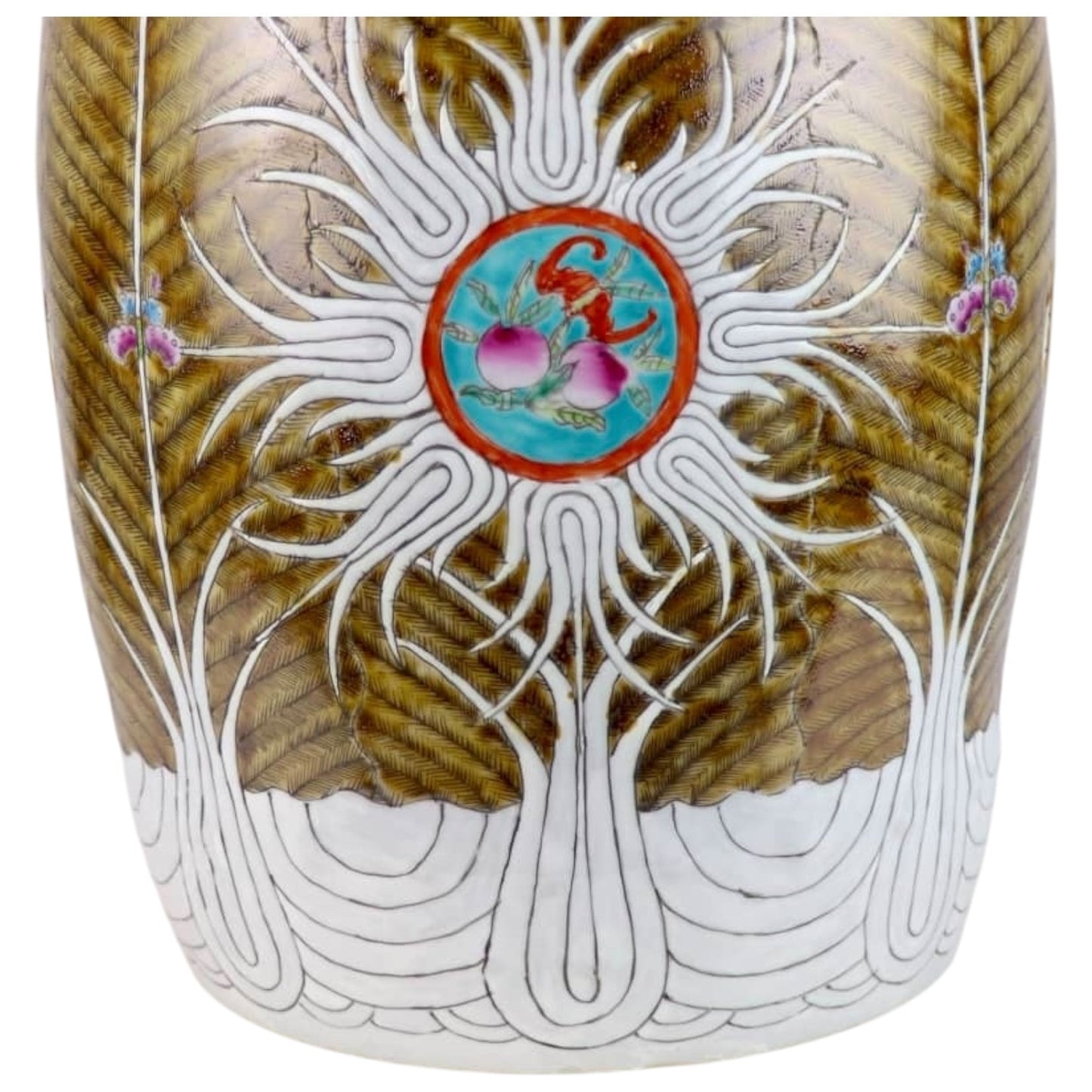 Pair of Brown Hand-Painted Bok Choy Porcelain Garden Stools