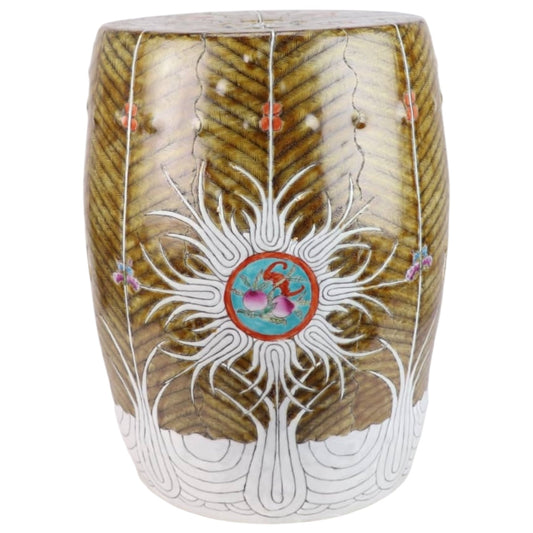 Pair of Brown Hand-Painted Bok Choy Porcelain Garden Stools
