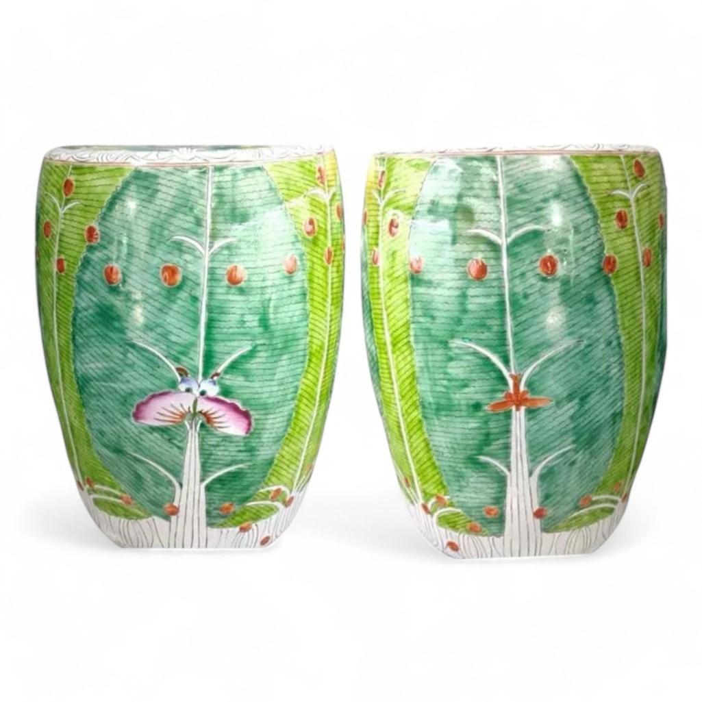 Unique Hand Painted Chinese Bok Choy Cabbage Leaf Ceramic Garden Stool by Trunky Fresh