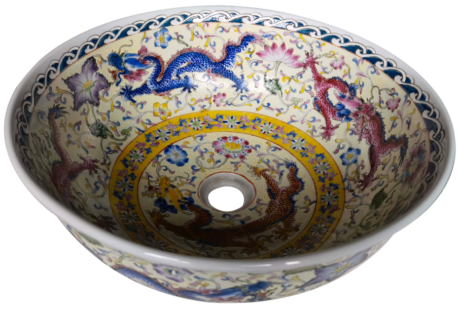 Chinese Hand-Painted Antique Ceramic Wash Basin - Floral & Dragon Motif, European Style, Jingdezhen Porcelain