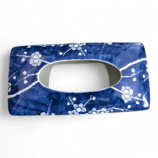 Chinese Hand-Painted Porcelain Ceramic Tissue Box Cover - Blue and White Cherry Blossom Chinoiserie by Trunky Fresh