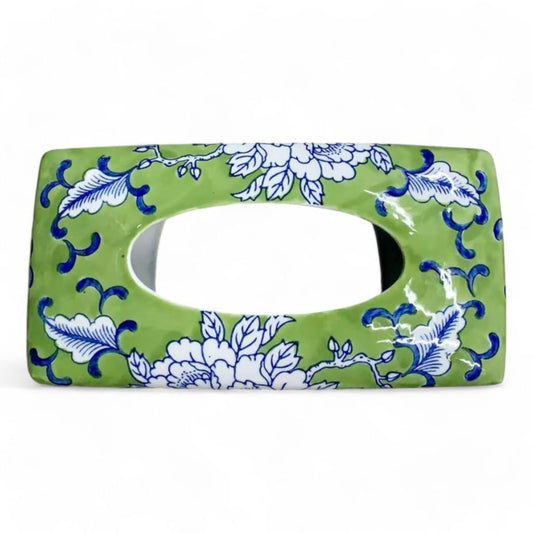 Chinese Hand-Painted Porcelain Ceramic Tissue Box - Floral Green by Trunky Fresh