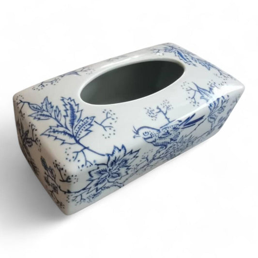 Chinese Hand-Painted Porcelain Ceramic Tissue Box - White Leaves Motif by Trunky Fresh