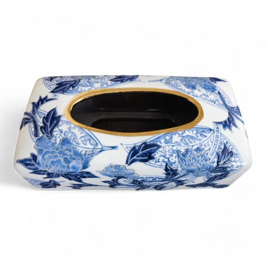 Chinese Hand-Painted Porcelain Ceramic Tissue Box - White and Blue by Trunky Fresh