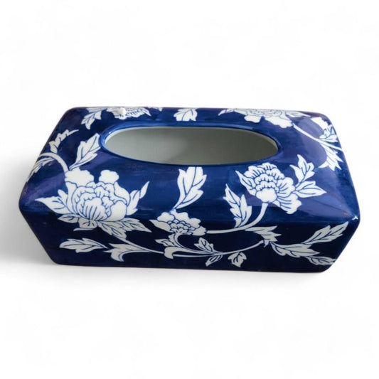 Chinese Hand-Painted Porcelain Ceramic Tissue Box - Floral Blue and White by Trunky Fresh