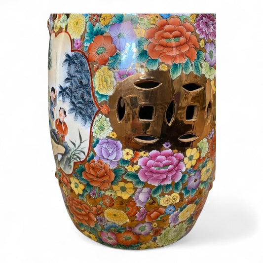 Vintage Mille Fleur Hand Painted Garden Stool with Good